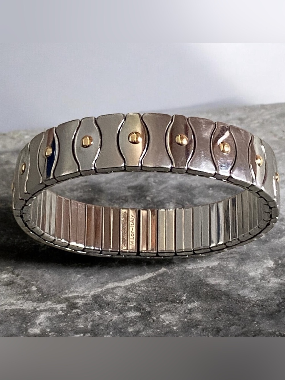 Vintage Milor stainless steel & 18k yellow gold stretch flex unisex bracelet